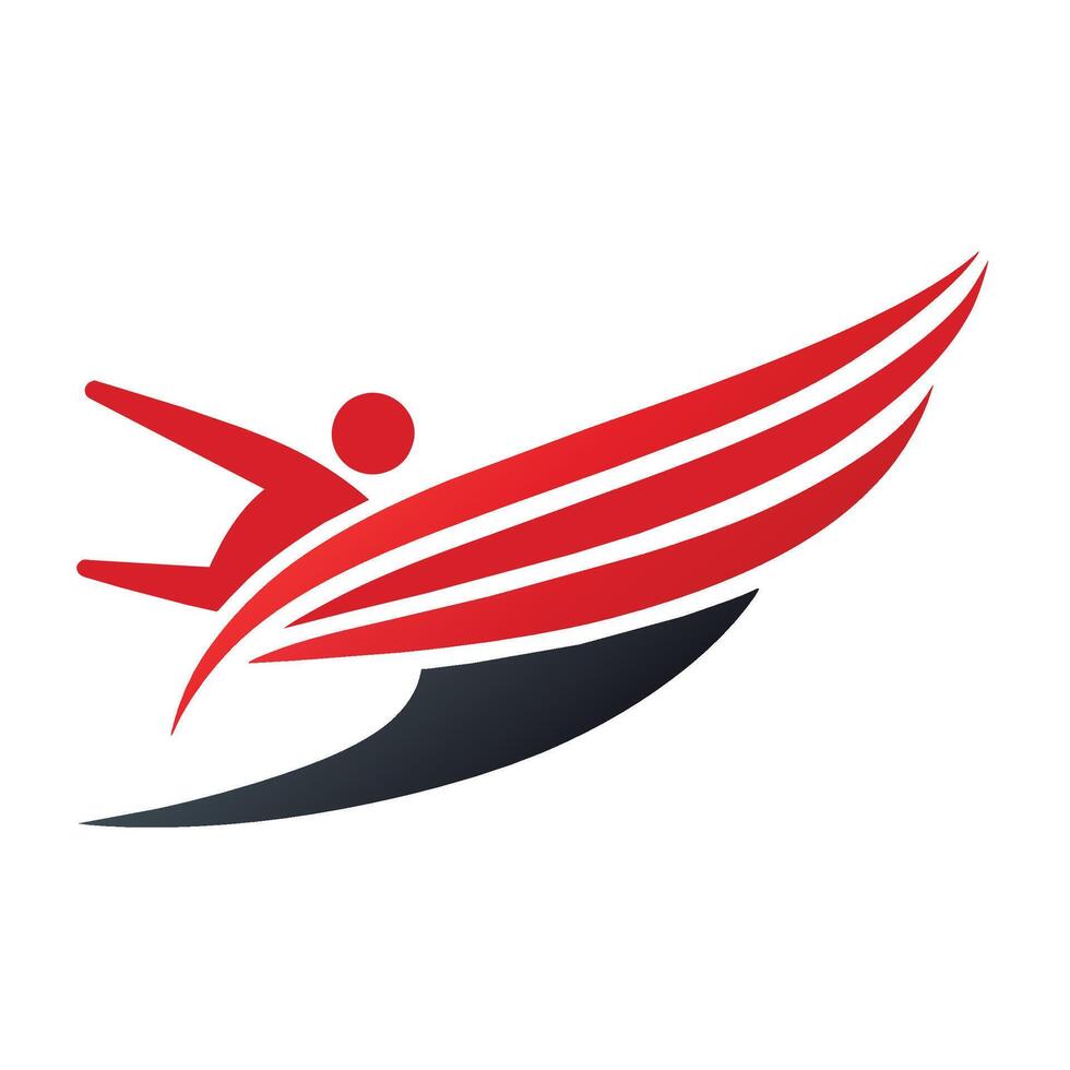 en röd och svart logotyp terar en person i rörelse, en minimalistisk design den där fångar de hastighet av en Spår och fält team vektor