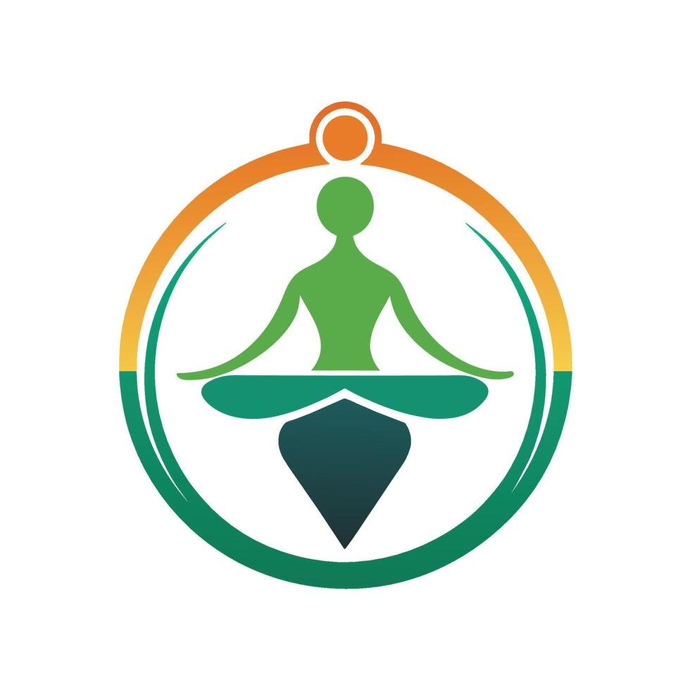 en person Sammanträde i lotus placera på en vit bakgrund, en minimalistisk logotyp den där förkroppsligar de balans och harmoni av sinne och kropp i en Gym miljö vektor