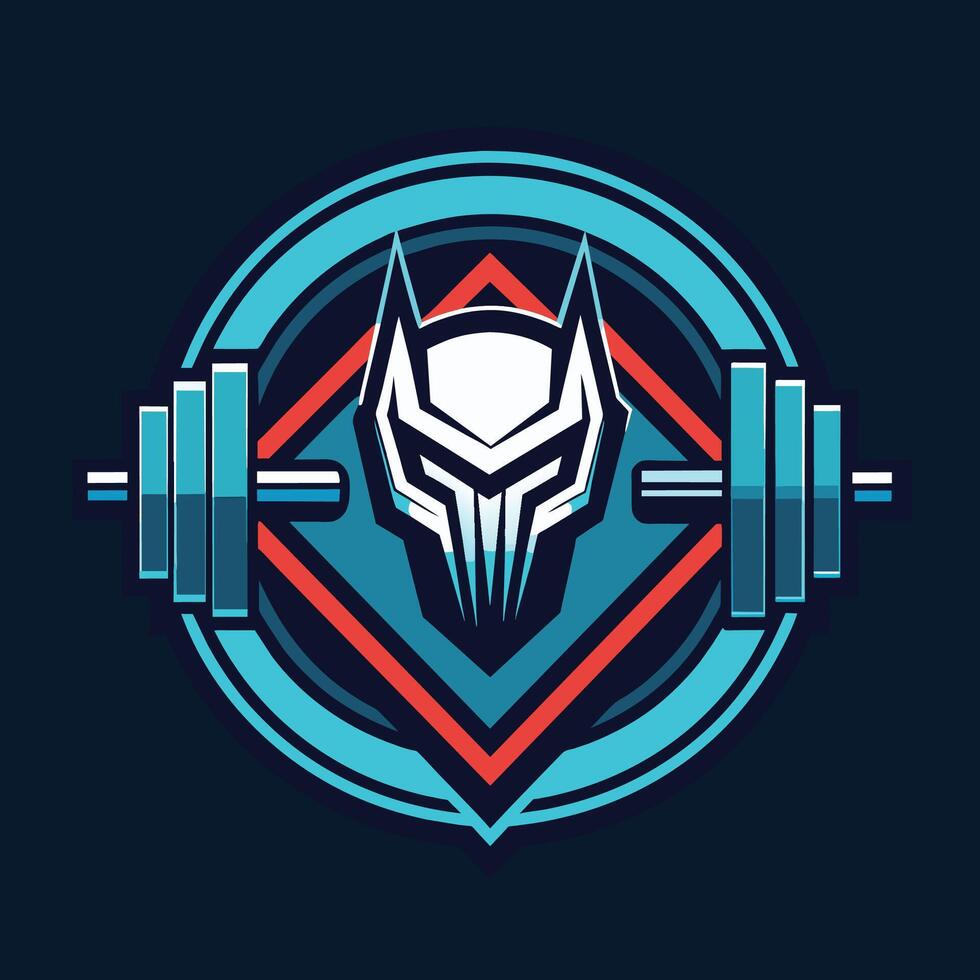 das Emblem von ein Roboter Heben ein Hantel im ein Fitnessstudio Einstellung, ein futuristisch Interpretation von ein Fitnessstudio Umgebung durch ein minimalistisch Kunst Stil vektor