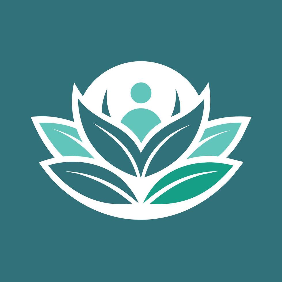 ein modern Logo mit Grün Blätter und ein Person, perfekt zum ein Wellness Center, ein sauber, zeitgenössisch Logo zum ein Wellness Center mit ein Lotus Blume Symbol vektor