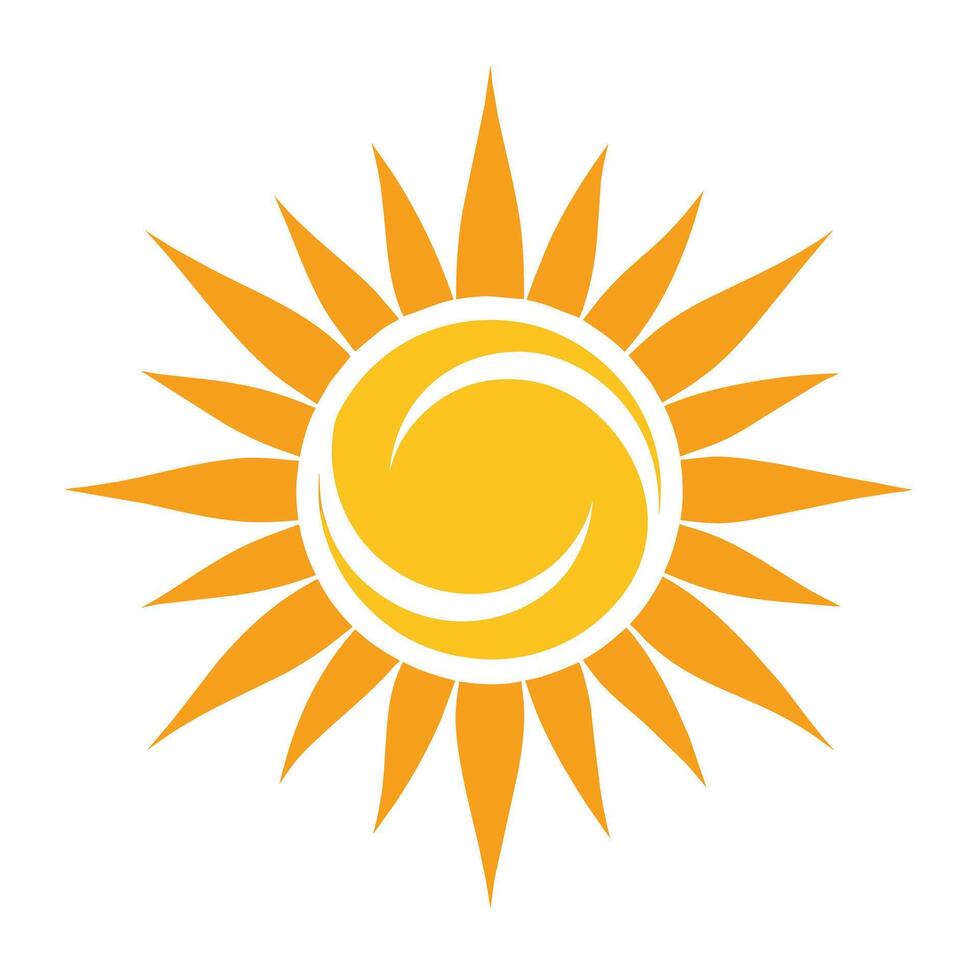 ein Gelb Sonne Logo Darstellen Vitalität auf ein Weiß Hintergrund, ein minimalistisch Design von ein Sonne symbolisieren Vitalität und Energie vektor