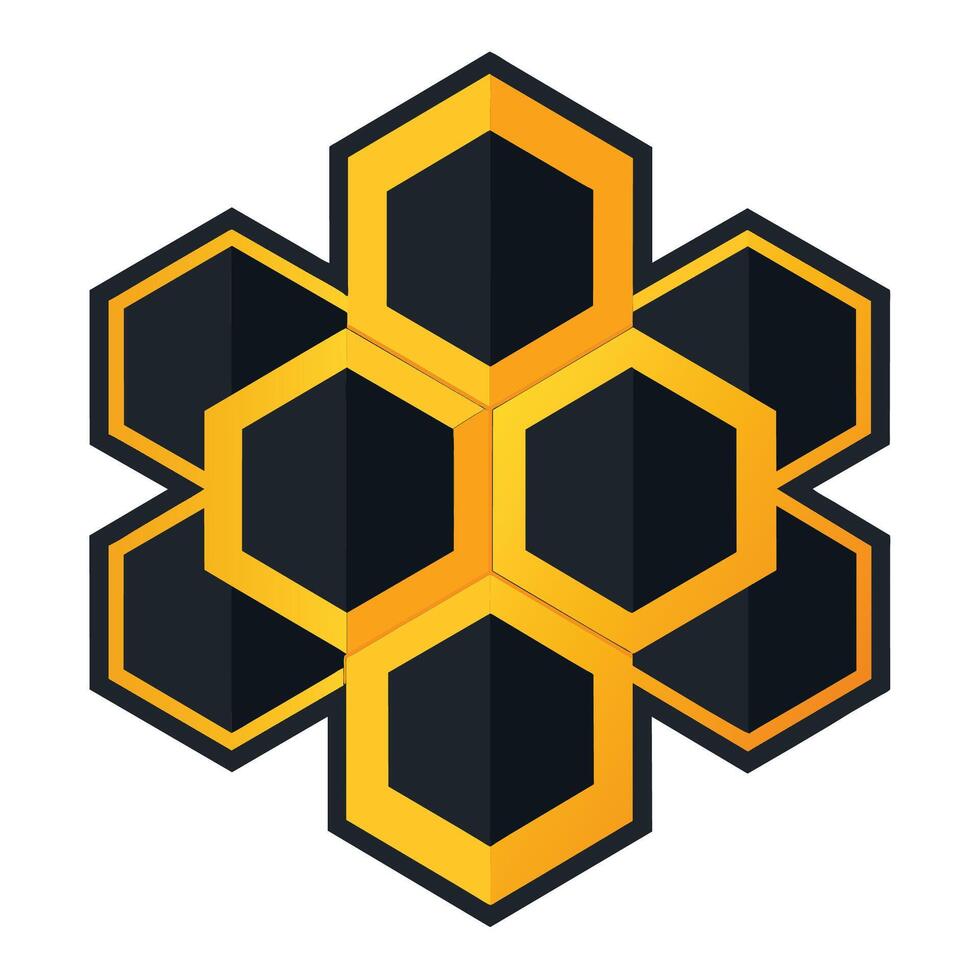 ein Cluster von glatt schwarz und Gelb Sechsecke Erstellen ein modern und geometrisch Muster, ein glatt und modern Interpretation von Bienenwabe Muster, minimalistisch einfach modern Logo Design vektor