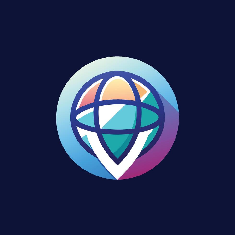 Logo mit ein Globus Symbol Innerhalb ein glatt Design, ein glatt, minimalistisch Design mit ein Globus Symbol zum ein Reise App vektor