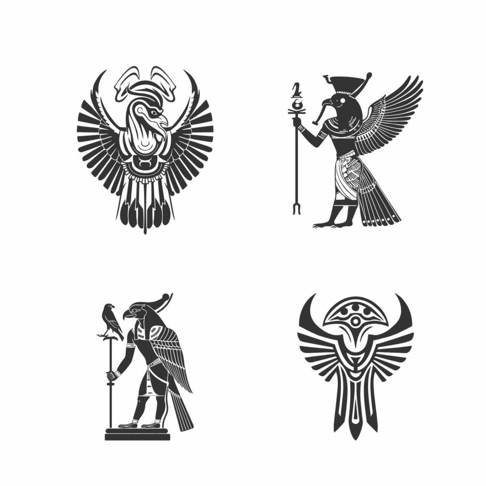 ägyptisch Gott Horus Logo Symbol Design Vorlage. Sammlung von Bilder von das heilig ägyptisch Falke Vogel. Tier und Mensch. elegant Luxus Gold eben vektor