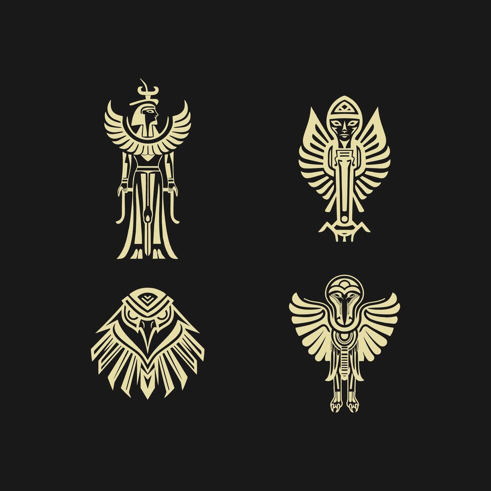 ägyptisch Gott Horus Logo Symbol Design Vorlage. Sammlung von Bilder von das heilig ägyptisch Falke Vogel. Tier und Mensch. elegant Luxus Gold eben vektor