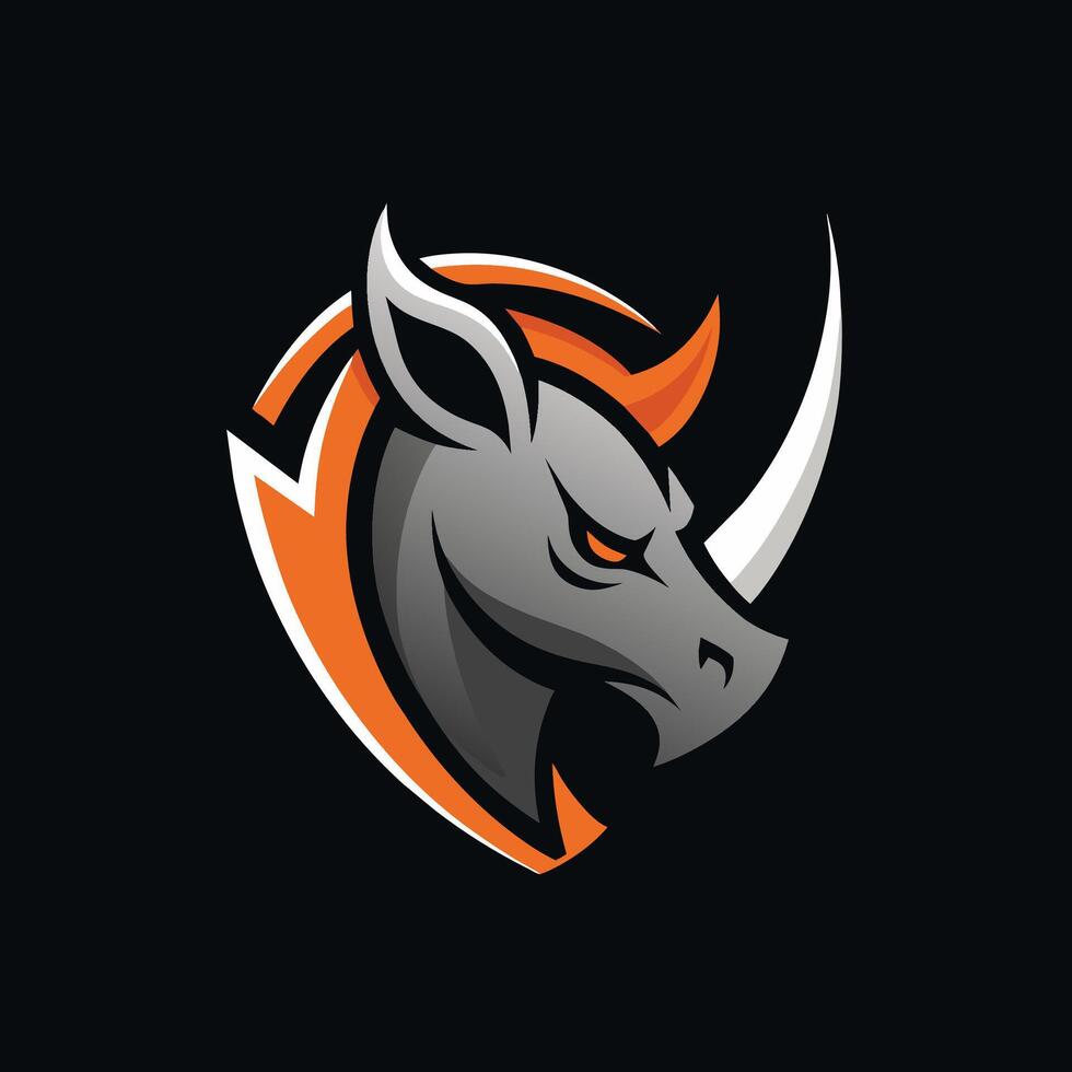 Nahansicht von ein Bullen Kopf mit Orange und grau Farben im ein minimalistisch Design, erstellen ein minimalistisch Logo mit ein Nashorn Kopf im ein glatt, modern Stil vektor