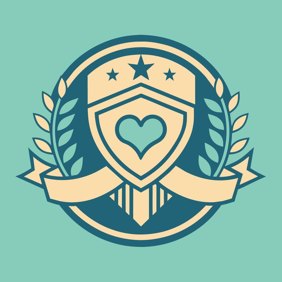 en skydda terar en hjärta symbol omgiven förbi en band, skapa en minimalistisk emblem fångande de väsen av vänlighet vektor