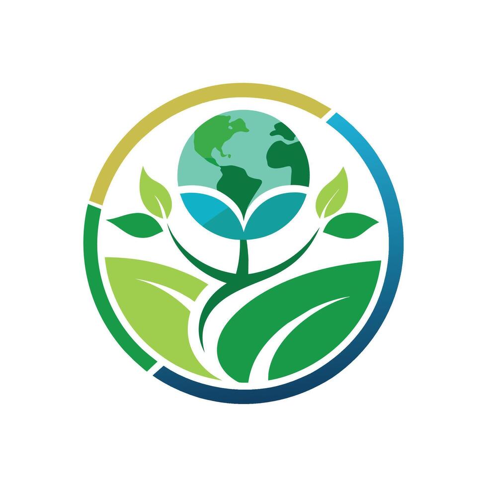 en grön blad med en klot vilar på topp av Det, design en minimalistisk logotyp för en hållbarhetsfokuserad ngo vektor