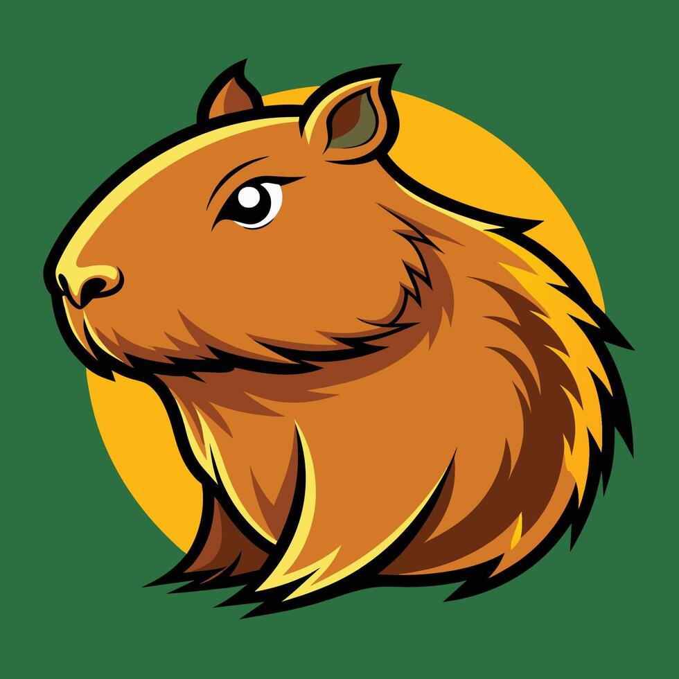 närbild av en gnagare huvud uppsättning mot en vibrerande grön bakgrund, capybara logotyp för grafisk design vektor