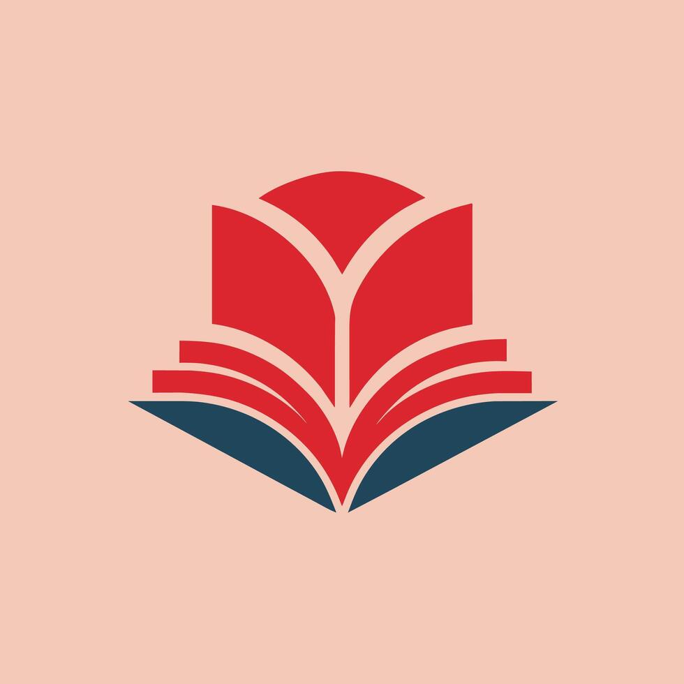 en röd bok med blå sidor placerad på en rosa bakgrund, hantverk en rena och underskattat logotyp för en bok publishing varumärke vektor