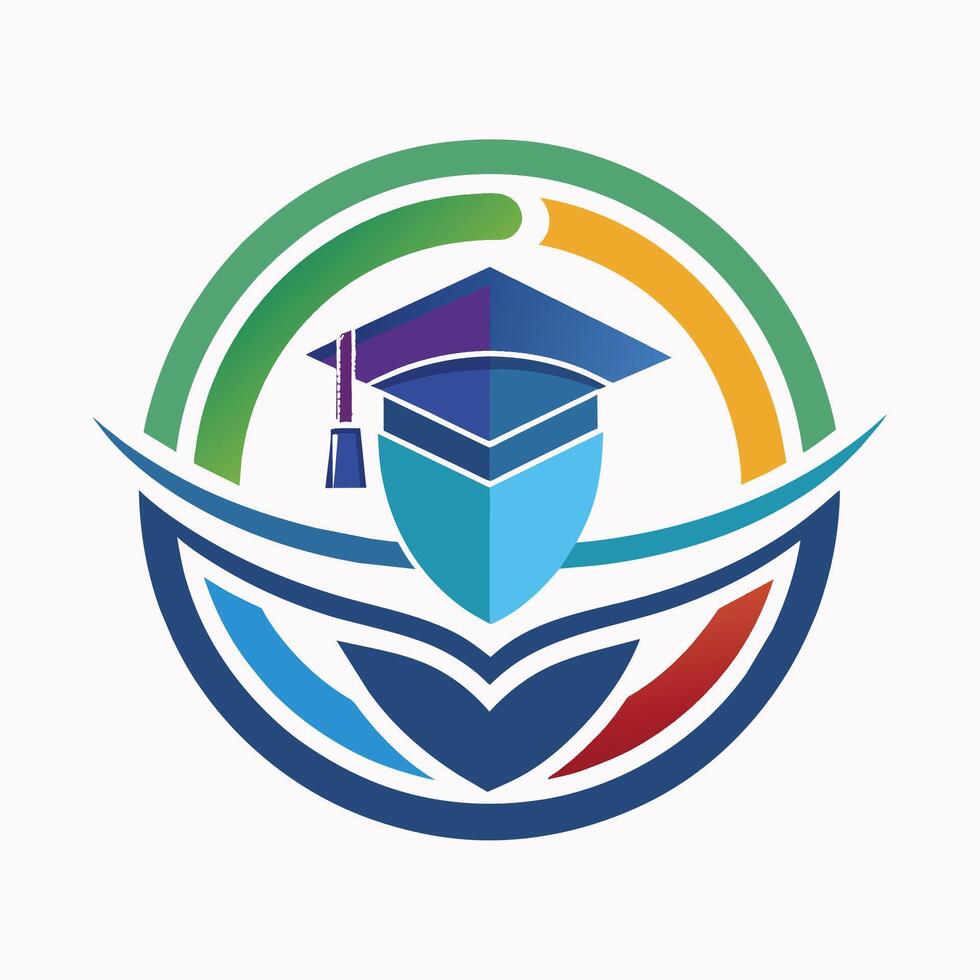 ein glatt und modern Logo Design mit ein Abschluss Deckel auf oben von ein Schule Symbol, Design ein glatt und modern Logo zum ein virtuell Lernen Plattform vektor