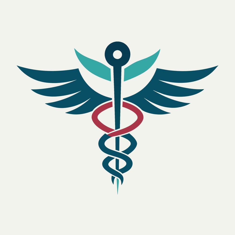 en modern caduceus symbol terar en svärd och vingar, en elegant och modern tolkning av de caduceus symbol för en medicinsk anläggningens logotyp vektor