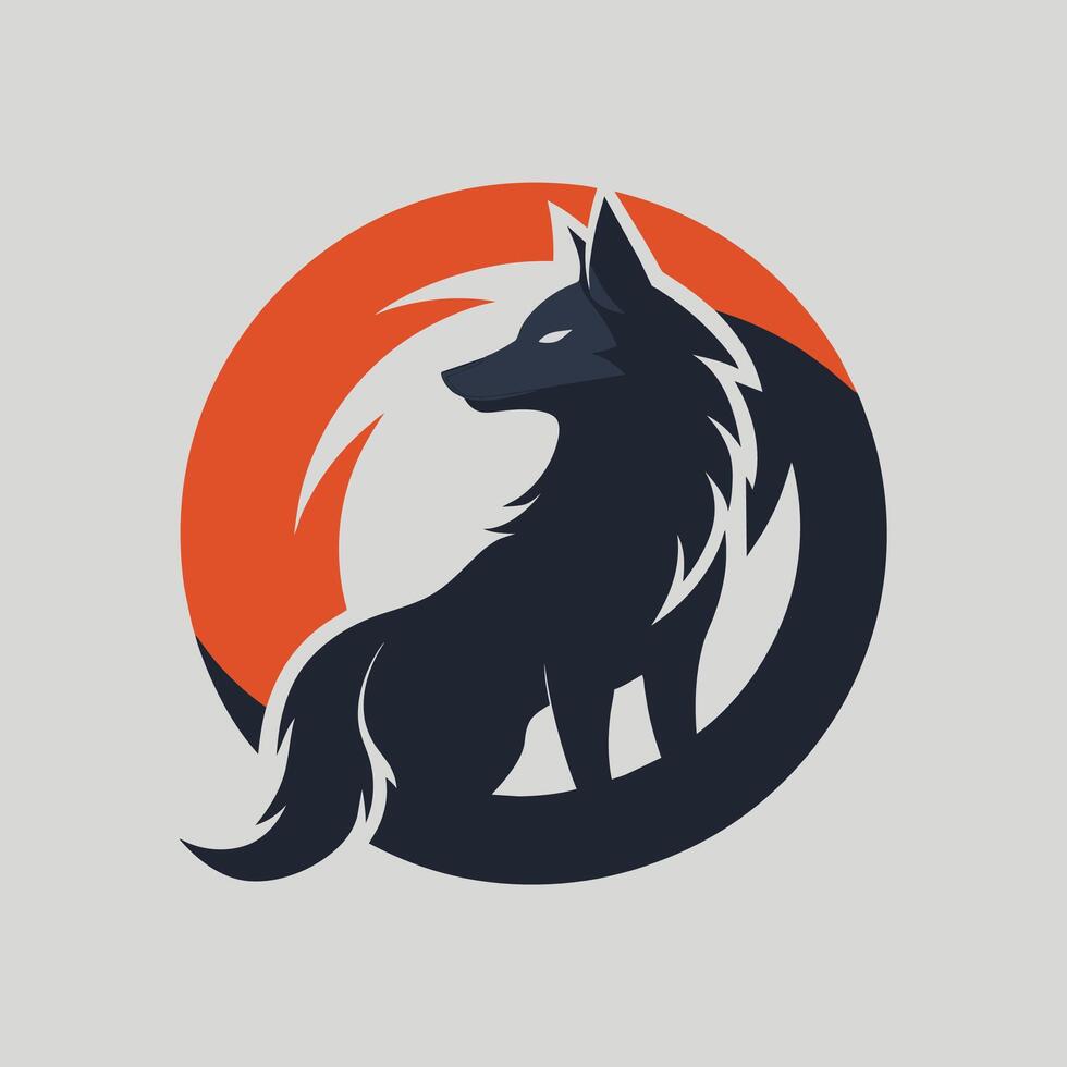 ein modern Wolf Logo angezeigt gegen ein grau Hintergrund, ein glatt und modern Design mit ein einsam Wolfs Silhouette gegen ein minimalistisch Hintergrund vektor