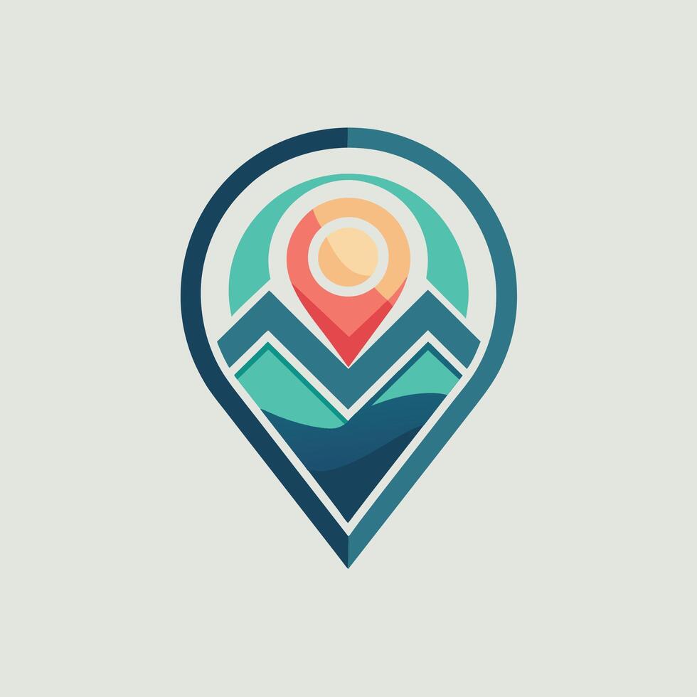 en Karta stift är visad med bergen i de bakgrund, en sofistikerad logotyp terar en minimalistisk Karta stift ikon vektor