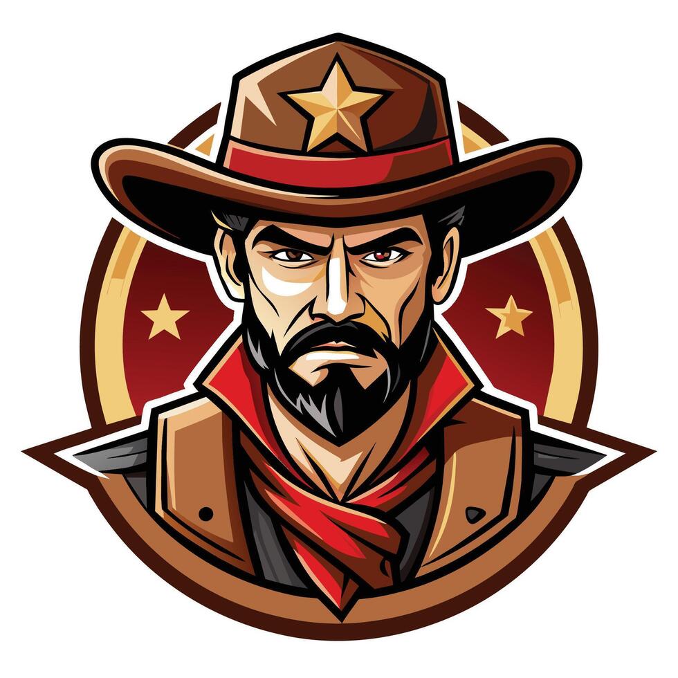 ein Mann tragen ein Cowboy Hut und Schal, ausströmend ein robust Western Charme, illustriert wild Westen Cowboy Logo vektor