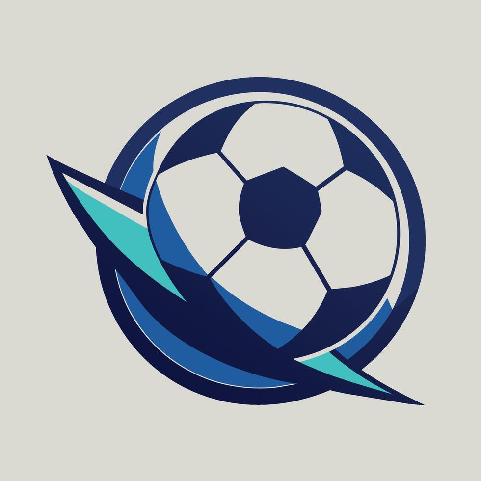 en minimalistisk logotyp terar en blå och vit Färg schema med en fotboll boll design, en elegant illustration av en fotboll boll, minimalistisk enkel modern logotyp design vektor