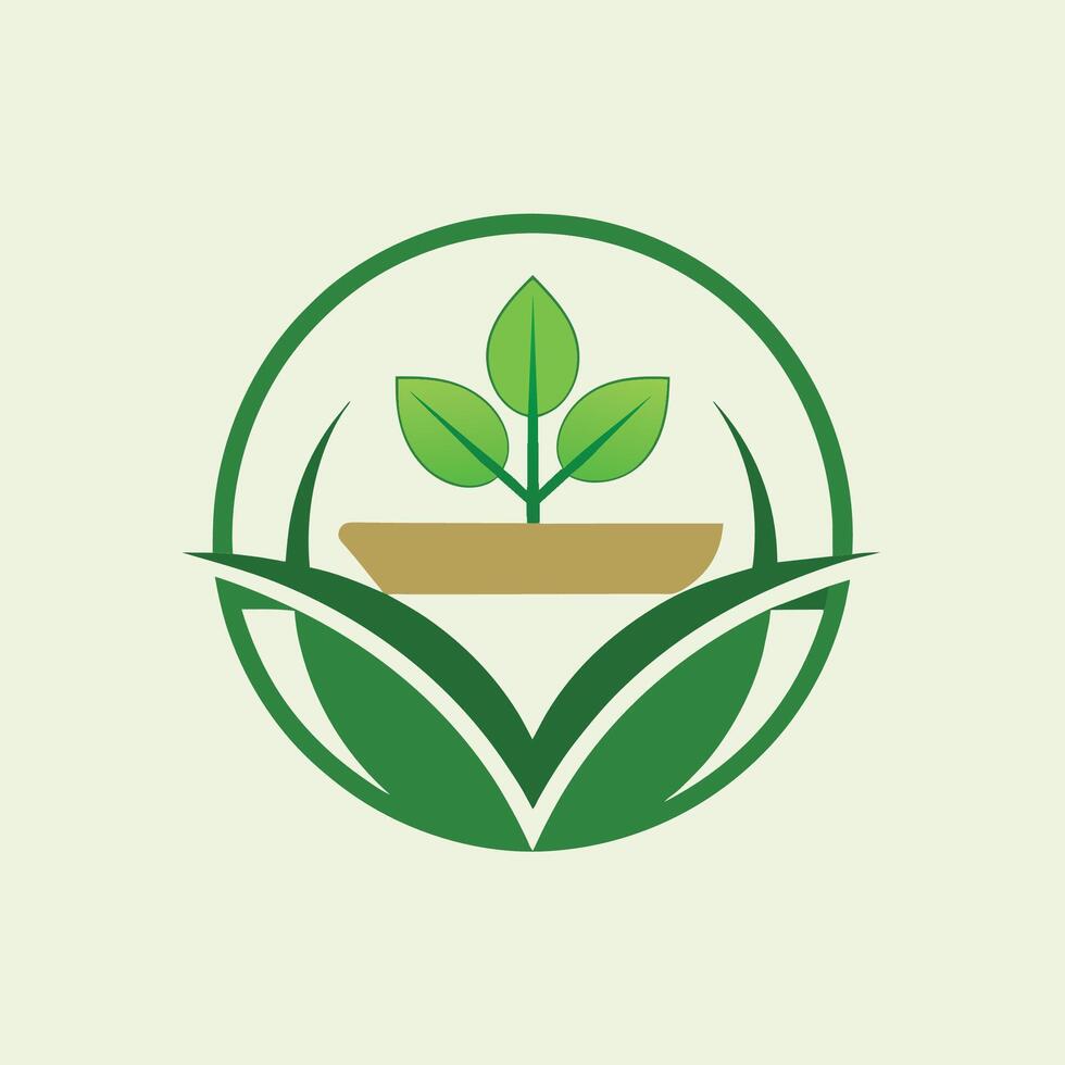 ein Grün Pflanze mit ein Topf platziert auf oben von Es, präsentieren ein einfach und minimalistisch Design, Design ein minimalistisch Emblem zum ein pflanzlich Essen Verpackung Marke vektor