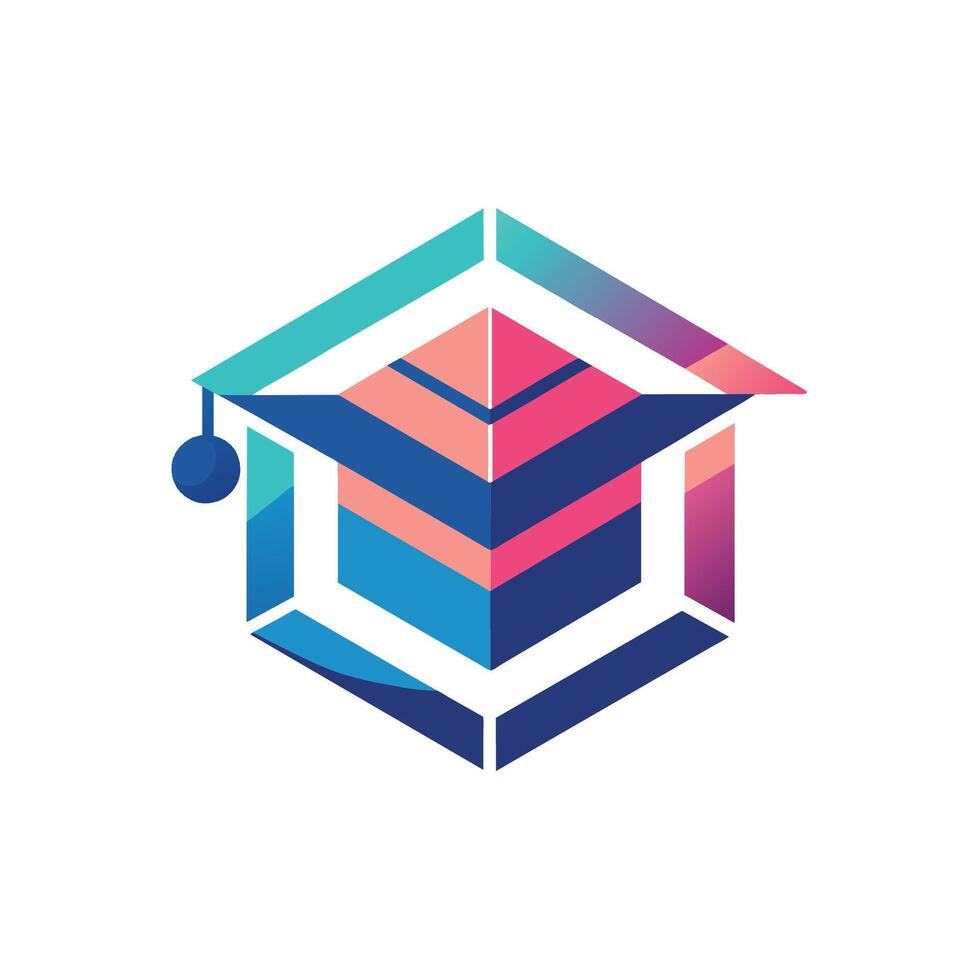 logotyp för en företag terar en färgrik kub, symboliserar innovation och kreativitet, geometrisk former formning en minimalistisk logotyp för ett uppkopplad utbildning plattform vektor