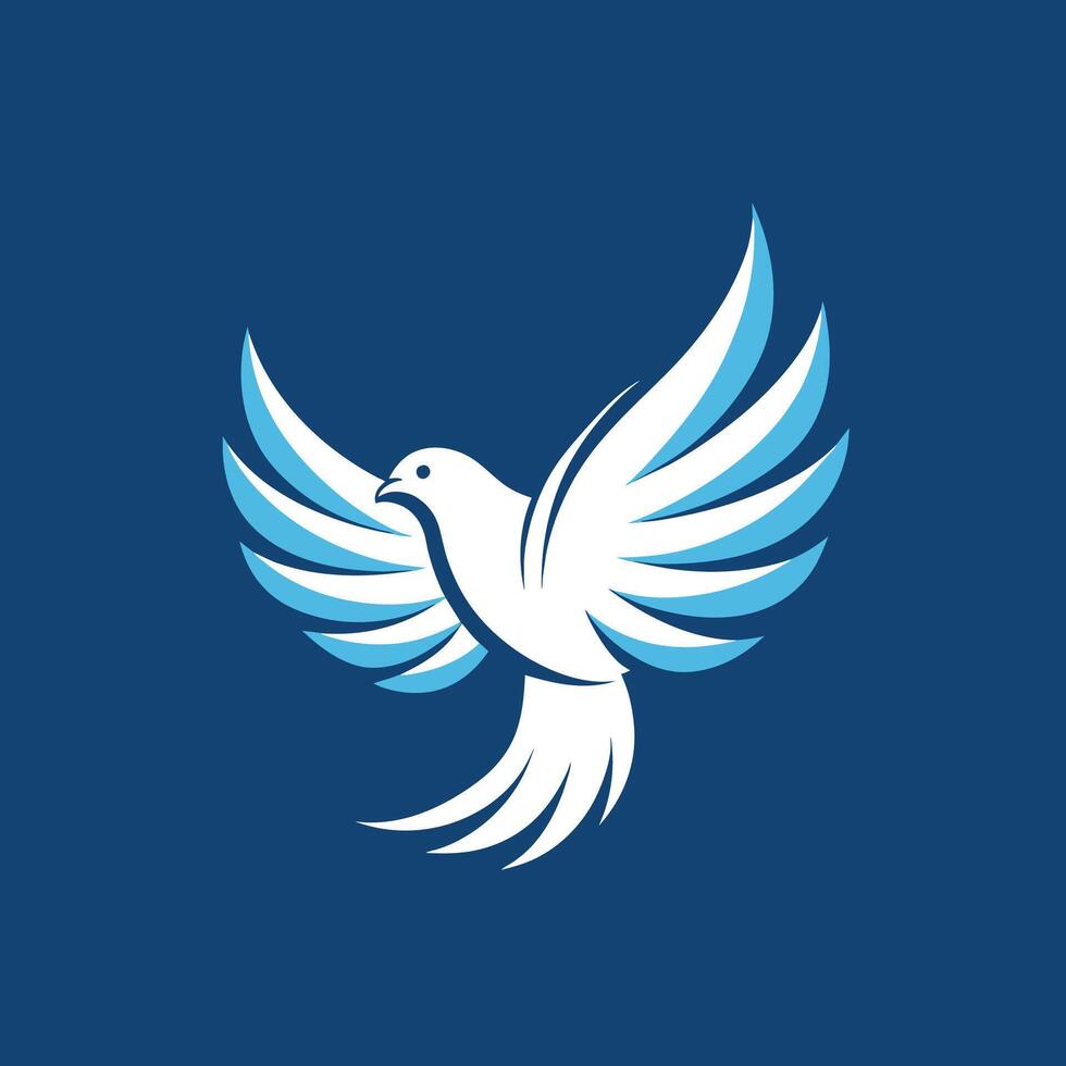 vit fågel med blå vingar stående på en blå bakgrund, duva med vingar logotyp bussines företag platt form med fågel vektor