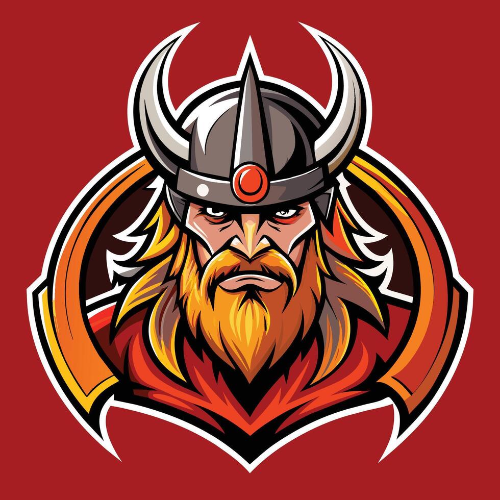 en viking krigare med en hjälm på hans huvud, förkroppsligande styrka och kraft, dominerande viking logotyp maskot vektor