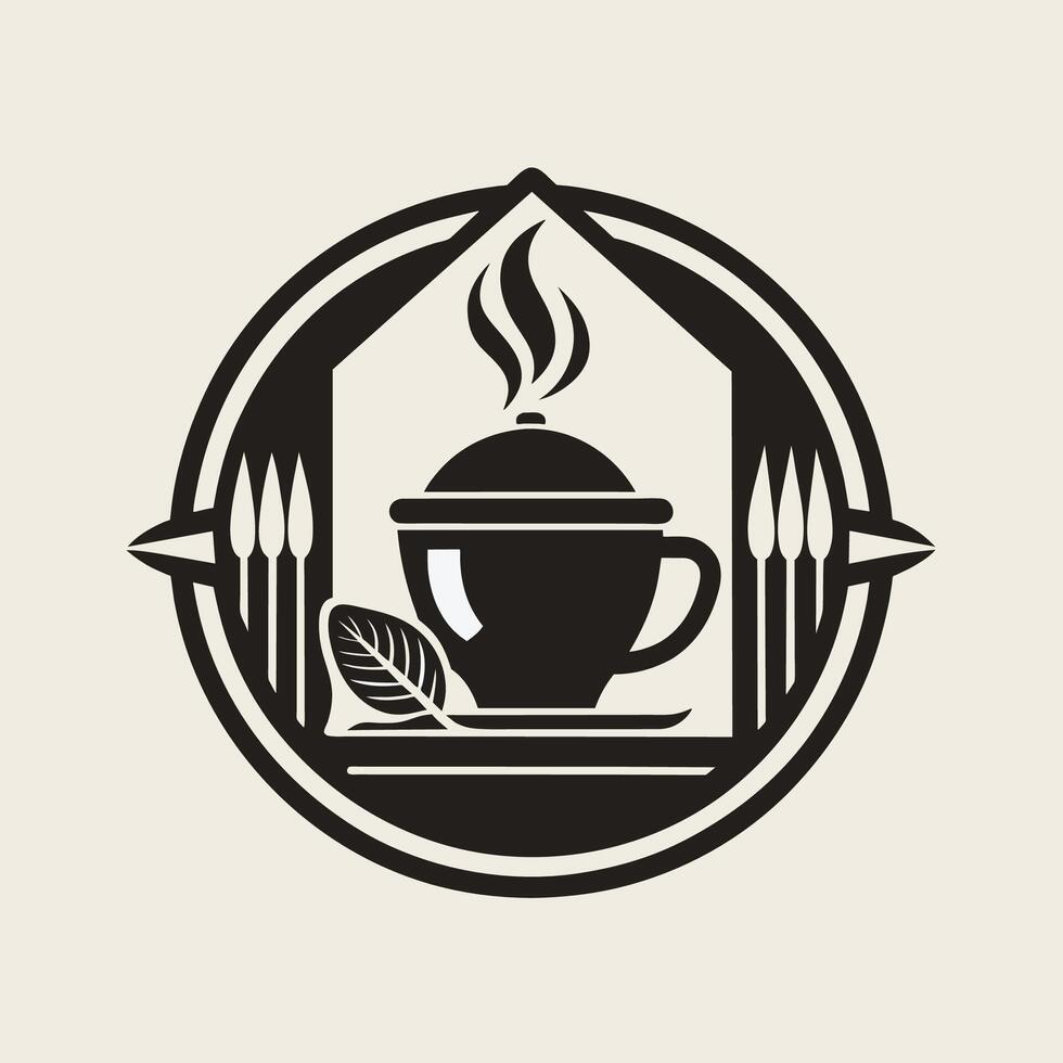 ein Logo mit ein stilisiert Teekanne im schwarz und Weiss, Experiment mit einfarbig und Duotone Paletten zum ein minimalistisch Cafe Logo Design vektor
