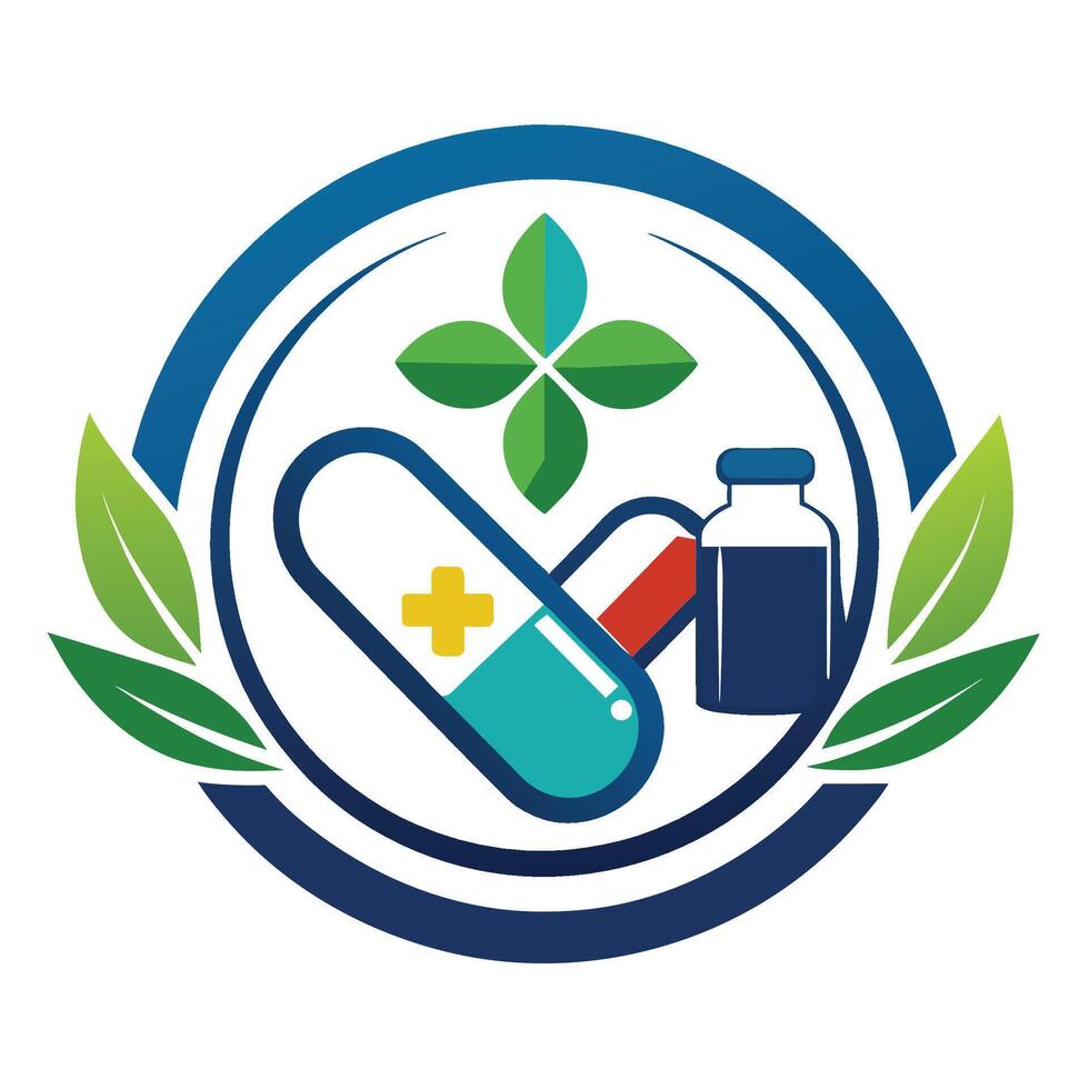 en minimalistisk logotyp design för en apotek, visa upp en symbol den där representerar hälsa och friskvård, en minimalistisk logotyp den där fångar de väsen av e-handel vektor