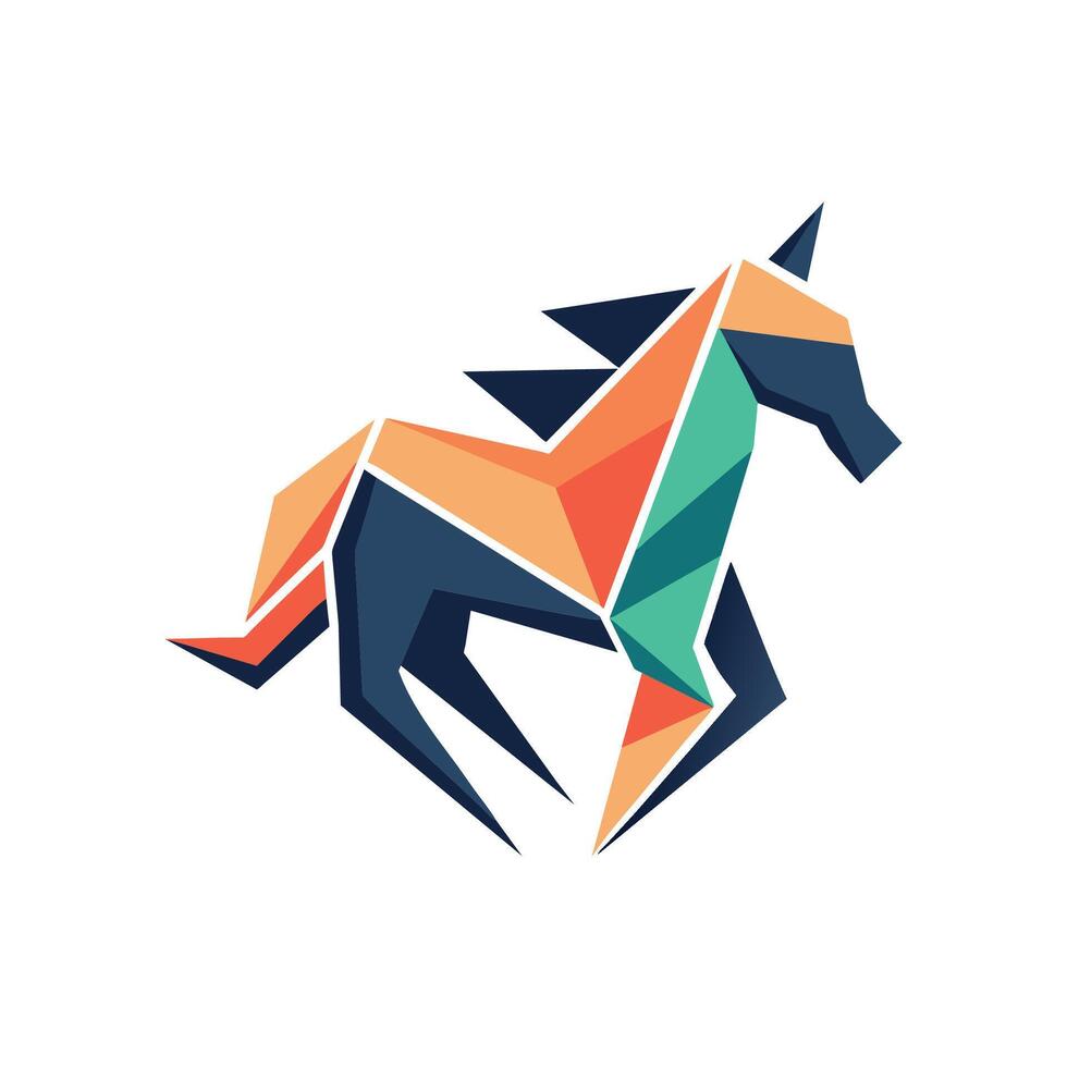 häst form skapas med trianglar på en vit bakgrund, abstrakt geometrisk former liknar en häst, minimalistisk enkel modern logotyp design vektor