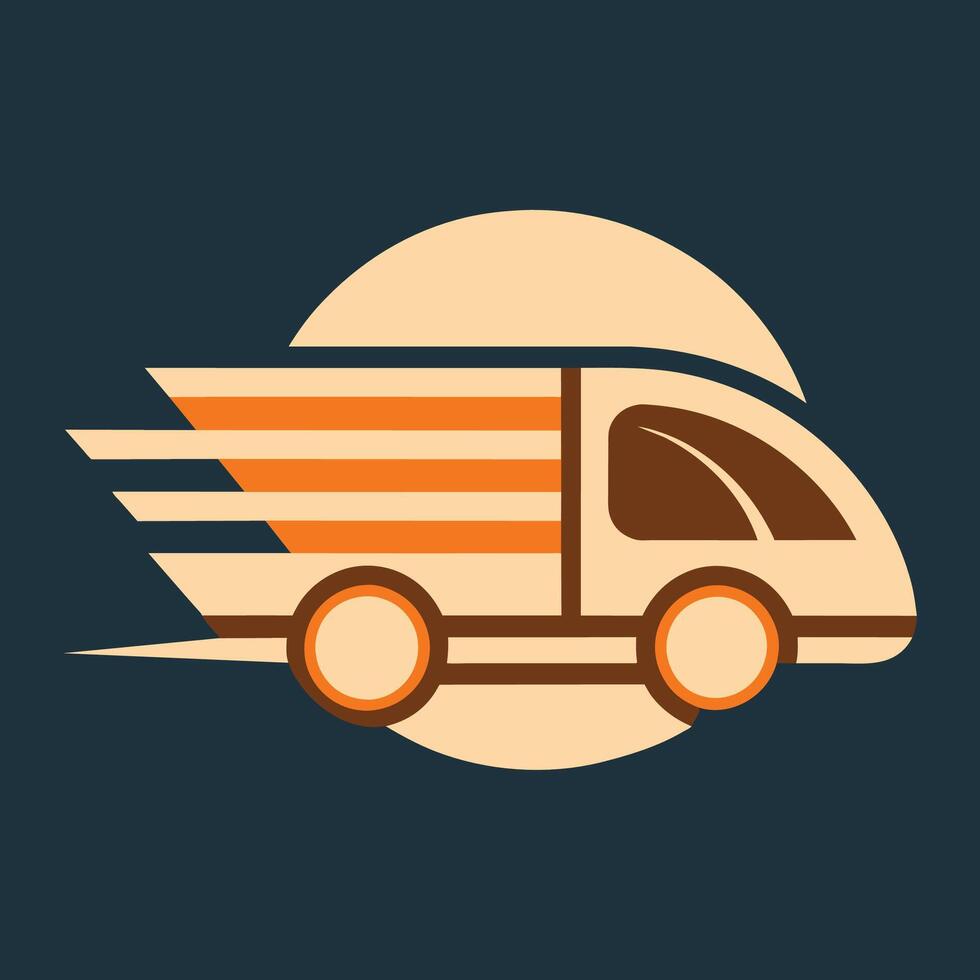stiliserade lastbil silhuett mot ljus Sol i de bakgrund, använder sig av negativ Plats till skapa en minimalistisk logotyp för en transport service vektor