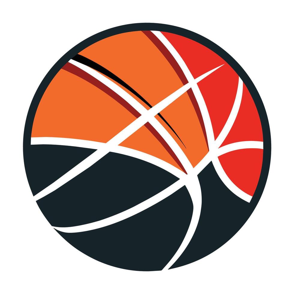 ein Basketball mit Orange und schwarz Paneele gegen ein einfach Weiß Hintergrund, ein minimalistisch Design mit ein Basketball, minimalistisch einfach modern Logo Design vektor