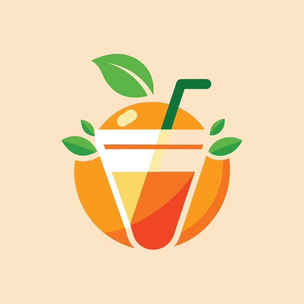 glas av orange juice med en sugrör i Det, på en tabell, en minimalistisk design för en juice bar, minimalistisk enkel modern logotyp design vektor