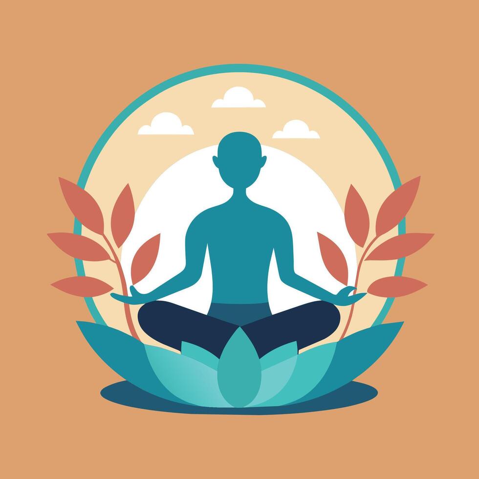ein Mann sitzt im ein Lotus Position während ein Yoga Klasse, ein beruhigend Bild von ein friedlich Yoga Klasse im Sitzung, minimalistisch einfach modern Logo Design vektor