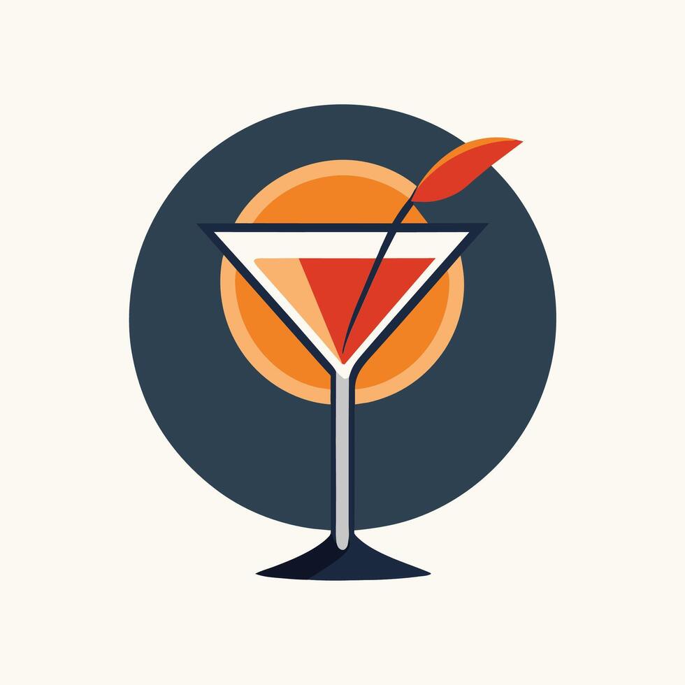 en Martini glas med ett orange skiva på de fälg, en rena och geometrisk logotyp av en cocktail glas, minimalistisk enkel modern logotyp design vektor