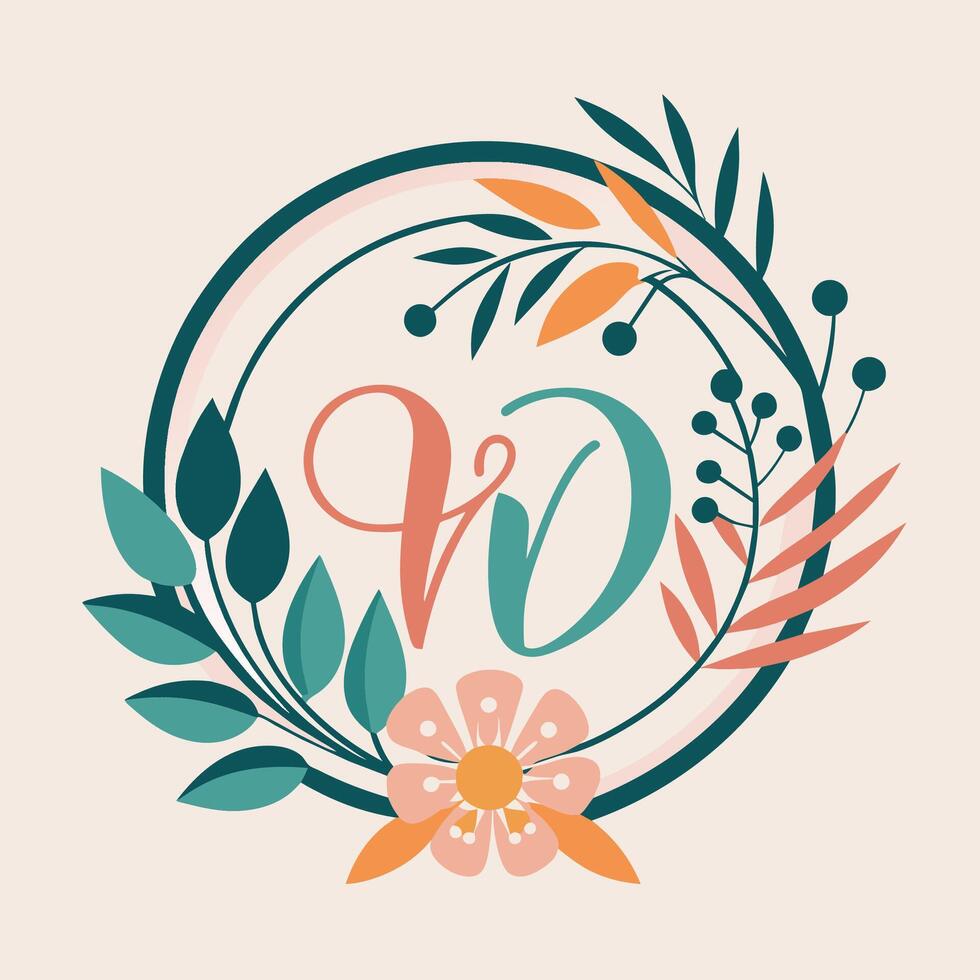 blommig krans med brev o, rena och elegant design för en bröllop planera företag, minimalistisk enkel modern logotyp design vektor