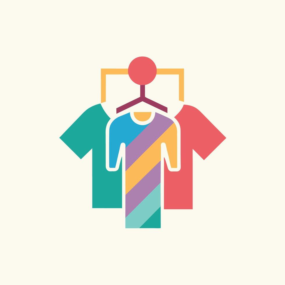 ein Single T-Shirt ist hängend auf ein Kleider Gestell im ein geräumig Zimmer, erstellen ein minimalistisch Logo zum ein geschlechtsneutral Kleidung Marke Das fördert Inklusivität vektor