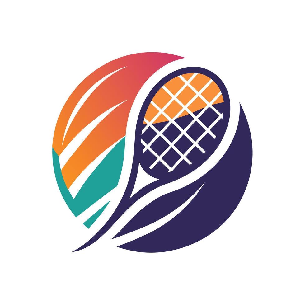 ein Tennis Schläger und Ball platziert auf ein sauber Weiß Oberfläche, ein einfach Logo einarbeiten ein Tennis Schläger, minimalistisch einfach modern Logo Design vektor