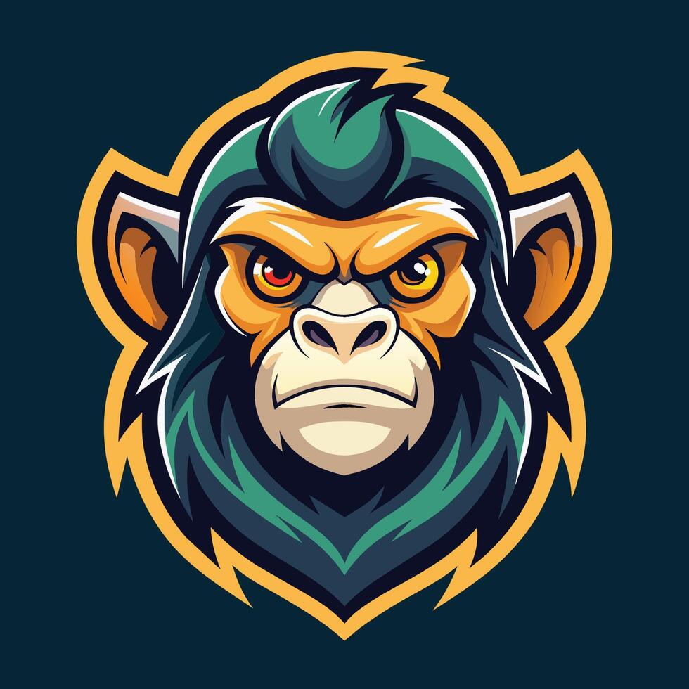 ein Affen Kopf mit ein wütend Ausdruck, cool Affe Logo Design Illustrator vektor