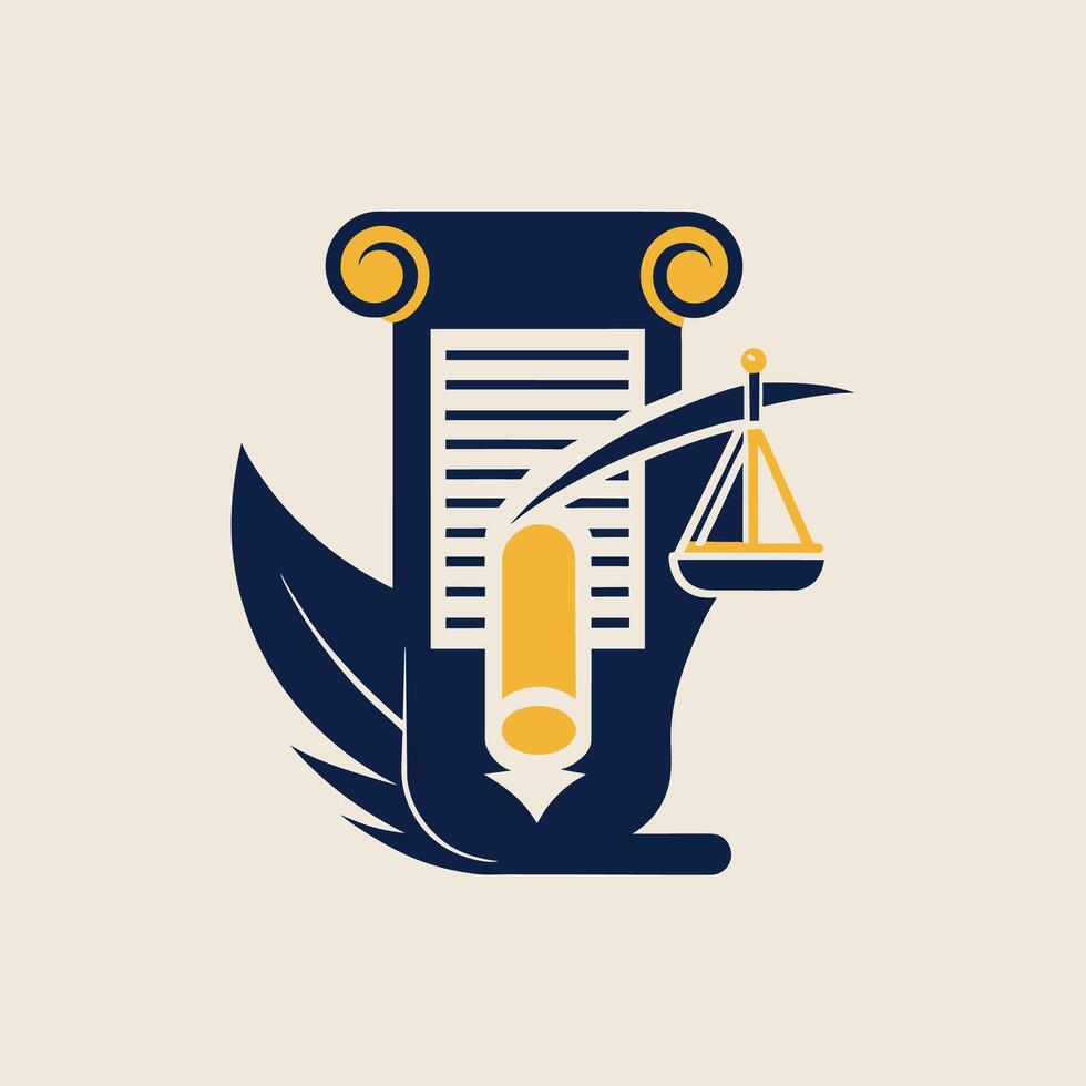 Logo mit ein künstlerisch Wiedergabe von ein legal dokumentieren scrollen zum ein Gesetz Firma, künstlerisch Wiedergabe von ein legal dokumentieren scrollen, minimalistisch einfach modern Logo Design vektor