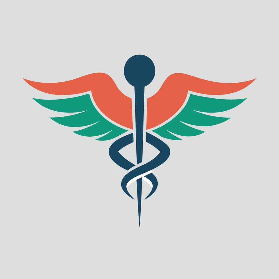 en samtida version av de traditionell medicinsk caduceus symbol, terar en stång med vingar, en elegant och modern tolkning av de caduceus symbol för en medicinsk anläggningens logotyp vektor