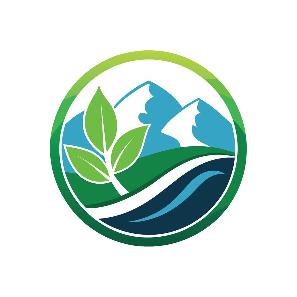 Logo Design mit Grün und Blau Farben mit Berge im das Hintergrund, erstellen ein minimalistisch Logo zum ein gemeinnützig Organisation konzentriert auf Umwelt Erhaltung vektor