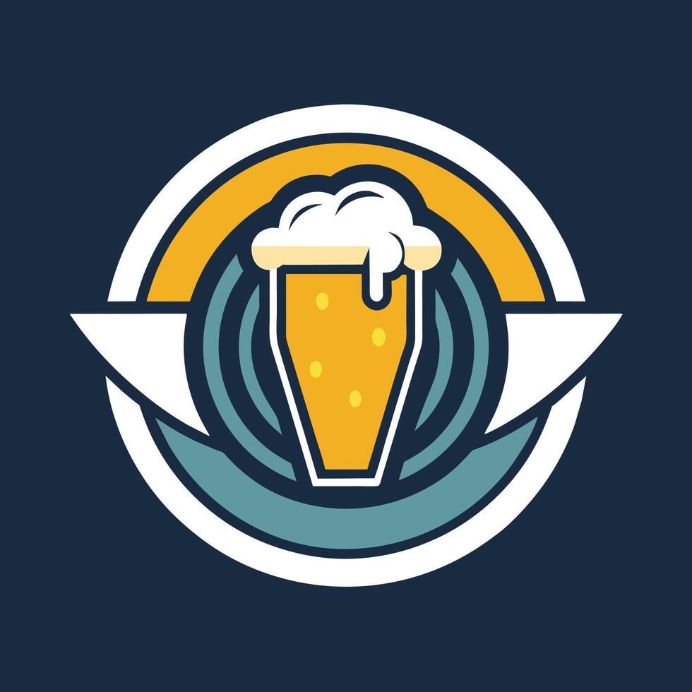 en glas fylld med öl uppsättning på en ljus blå bakgrund, generera en enkel och eleganta logotyp för en modern gastropub med en roterande urval av lokal- öl vektor