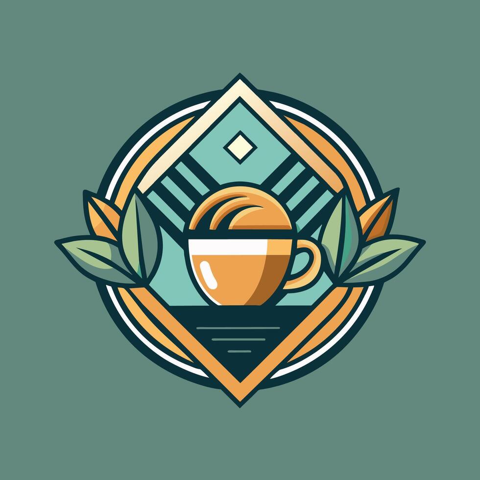ein Tasse von Kaffee sitzt auf ein Tabelle mit Blätter verstreut um Es, sich entwickeln ein modern Logo zum ein modisch Kaffee Geschäft, minimalistisch einfach modern Logo Design vektor