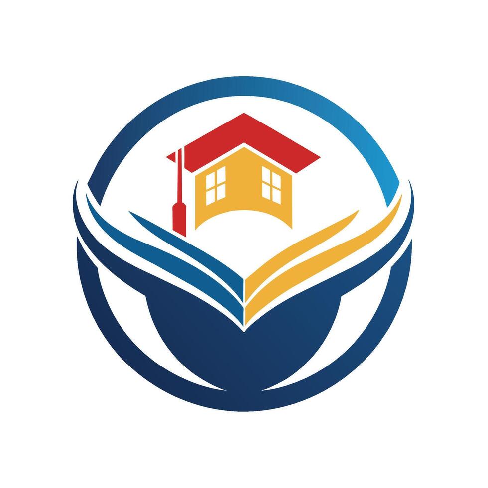 Logo Design mit Hände halten ein Haus, symbolisieren Unterstützung und Unterschlupf, Logo zum ein beruflich Ausbildung Center, minimalistisch einfach modern Logo Design vektor