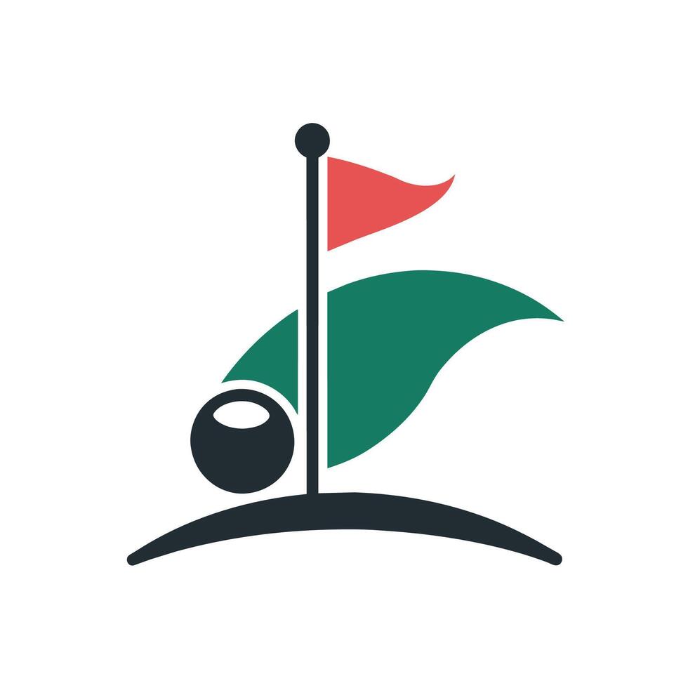 ein minimalistisch und kreativ Logo mit ein Golf Flagge und Stift Design zum ein Golf Verein, Flagge Golf und Stift kreativ Logo Design, minimalistisch einfach modern Logo Design vektor