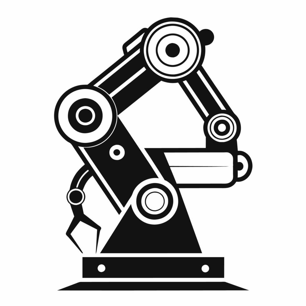 ein detailliert Aussicht von ein schwarz und Weiß Mikroskop, Fokussierung auf es ist kompliziert Design und Merkmale, stilisiert Entwurf von ein Roboter Arm im schwarz und Weiss, minimalistisch einfach modern Logo Design vektor