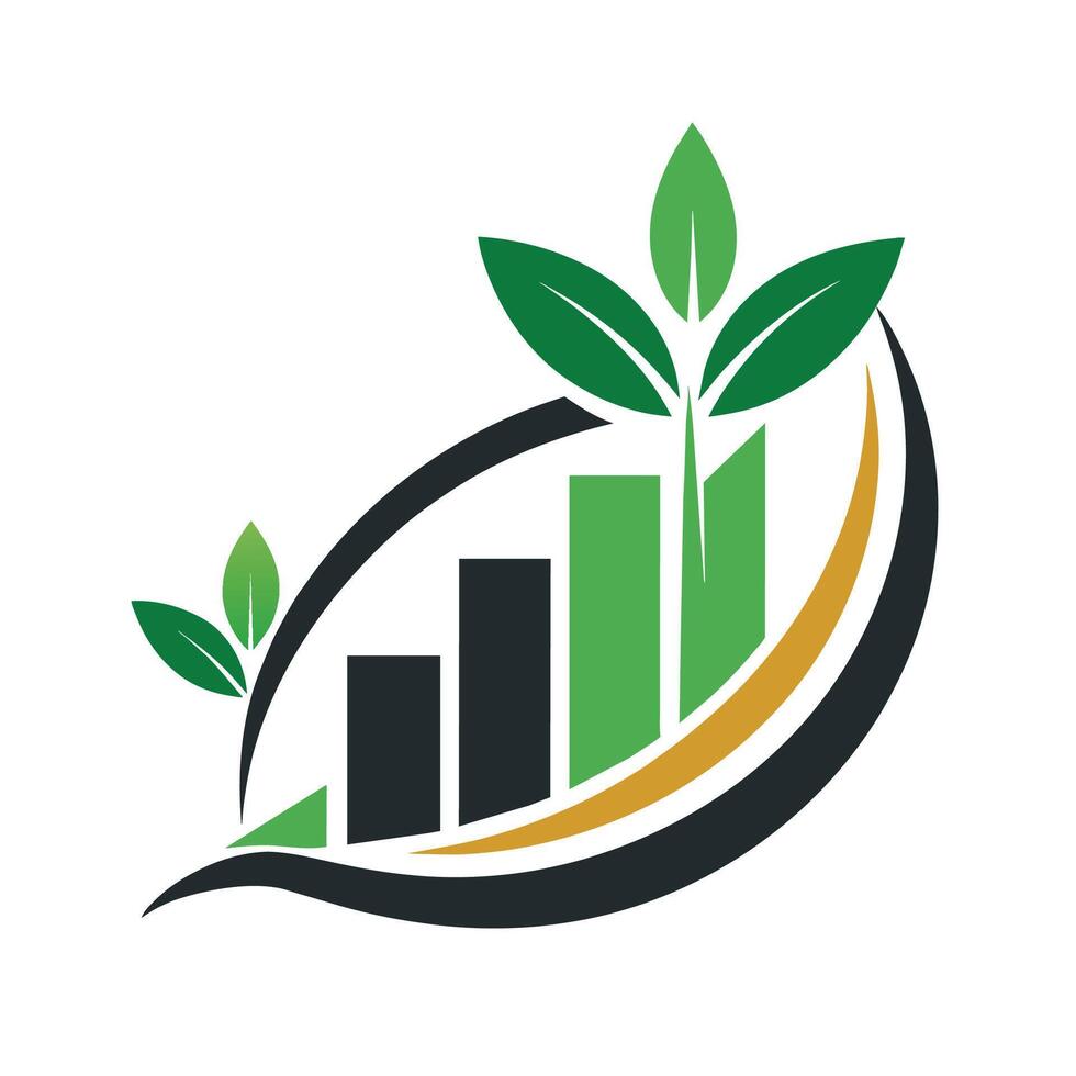 en grön blad logotyp korsande med en Graf bar, symboliserar tillväxt och framsteg, symbolisk representation av tillväxt och framsteg, minimalistisk enkel modern logotyp design vektor