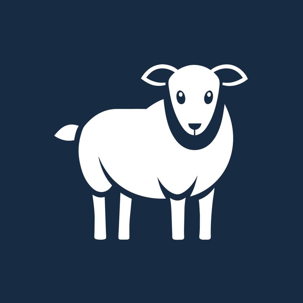 en vit får står mot en mörk blå bakgrund, får logotyp mall, minimalistisk enkel modern logotyp design vektor