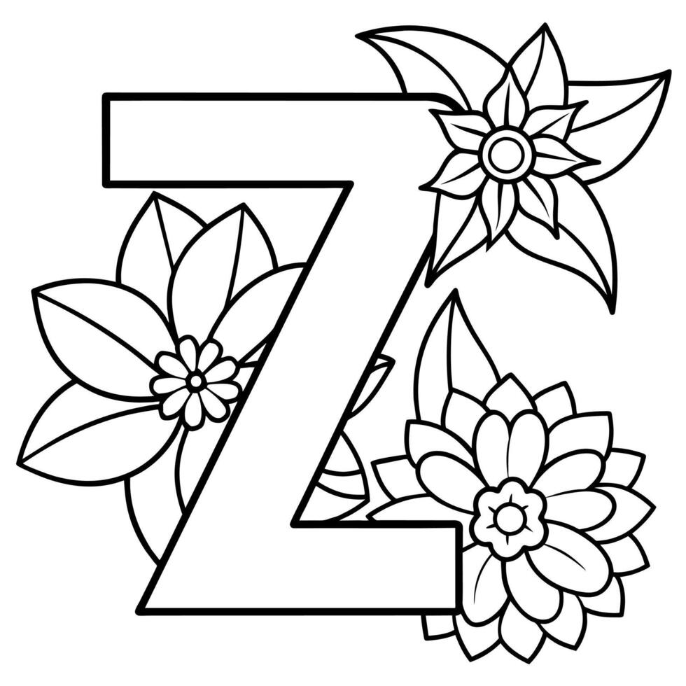 Alphabet z Färbung Seite mit das Blume, z Brief Digital Gliederung Blumen- Färbung Buchseite, ABC Färbung Seite vektor