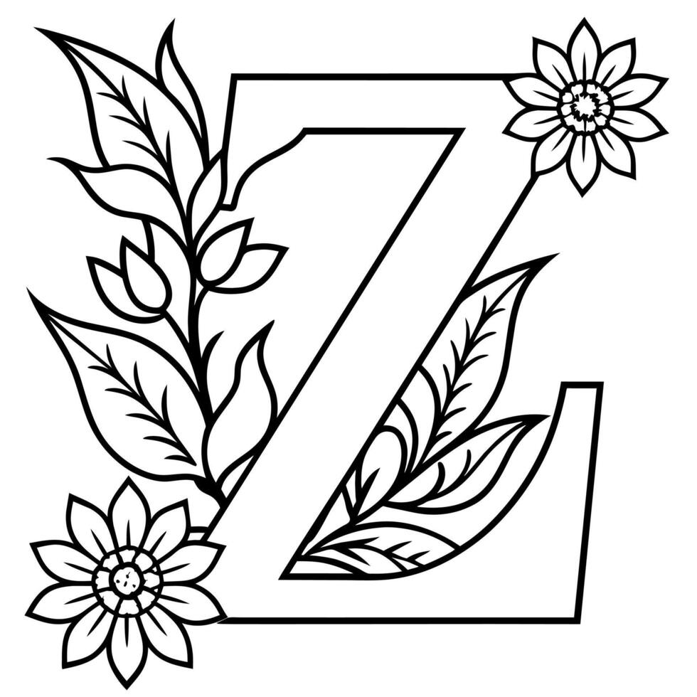 Alphabet z Färbung Seite mit das Blume, z Brief Digital Gliederung Blumen- Färbung Buchseite, ABC Färbung Seite vektor