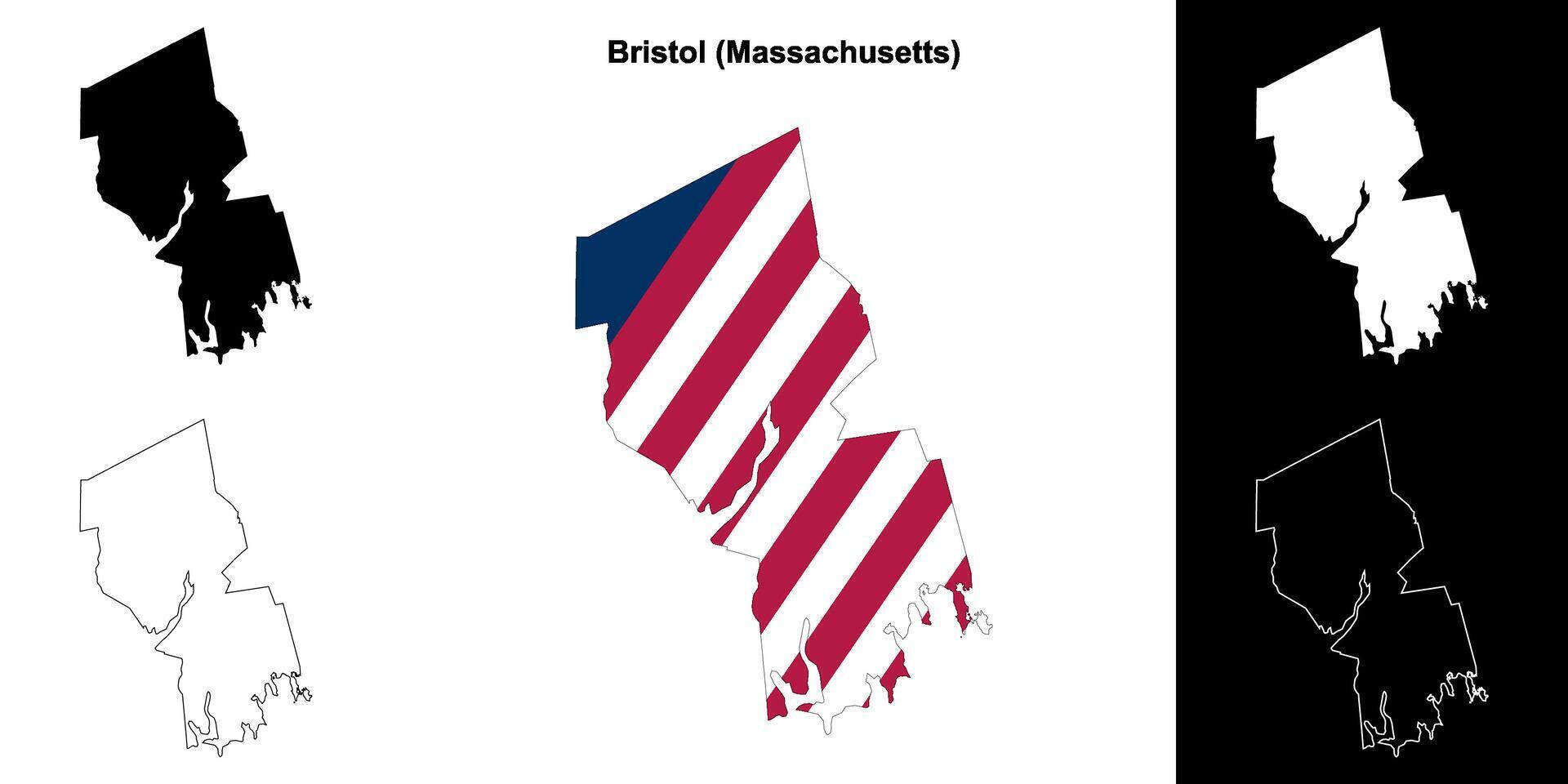 Bristol Bezirk, Massachusetts Gliederung Karte einstellen vektor
