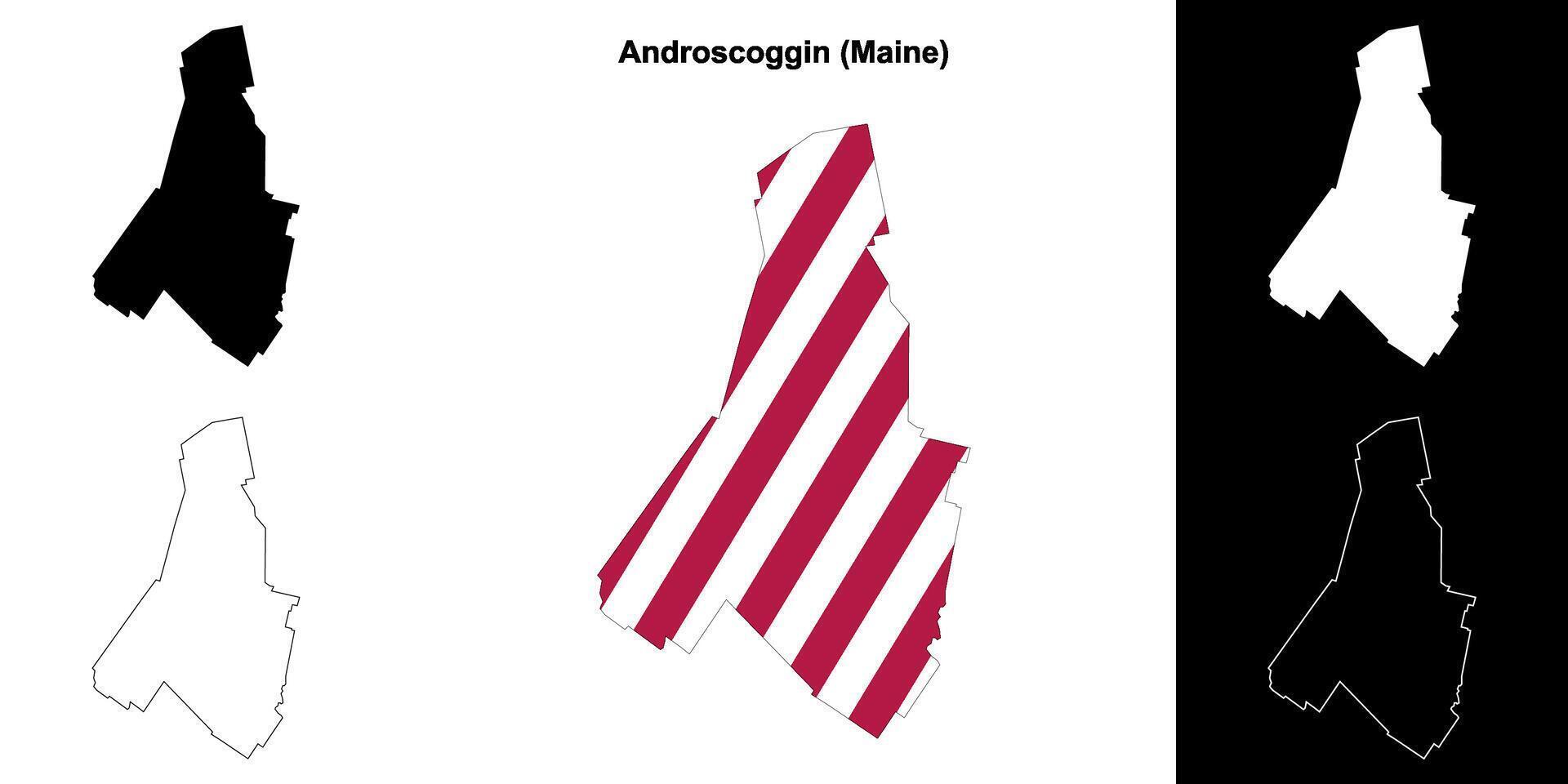 androscoggin Bezirk, Maine Gliederung Karte einstellen vektor